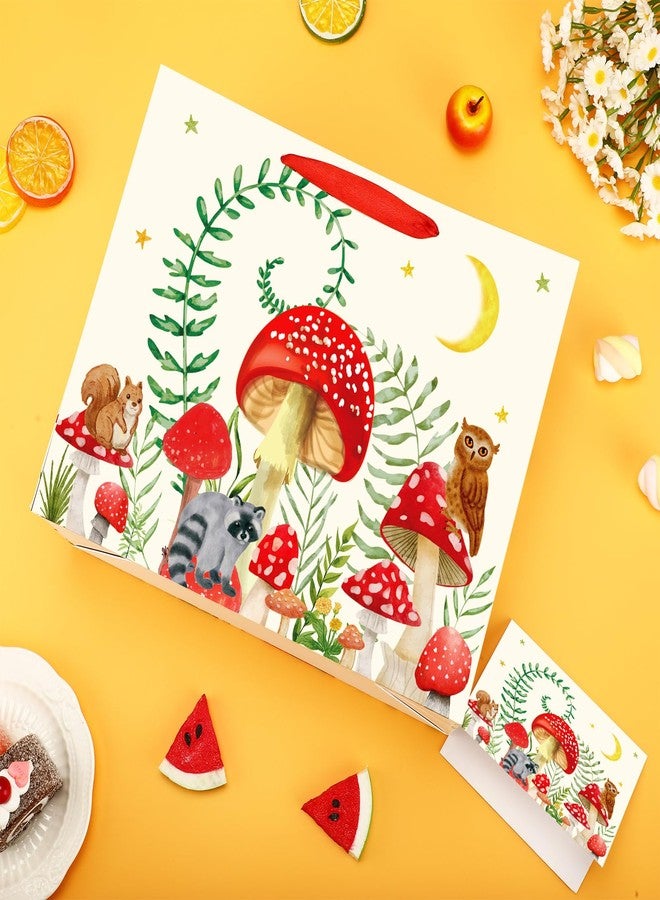 Woosytoo Mushroom Gift Bag for Mushroom Party Decoration Mushroom Birthday Gift Bag with Tissue Papers and Card Mushroom Themed Wrapping Bags Squirrel Owl for Boys Girls Xmas Jungle Party Christmas Baby Shower - Image 2
